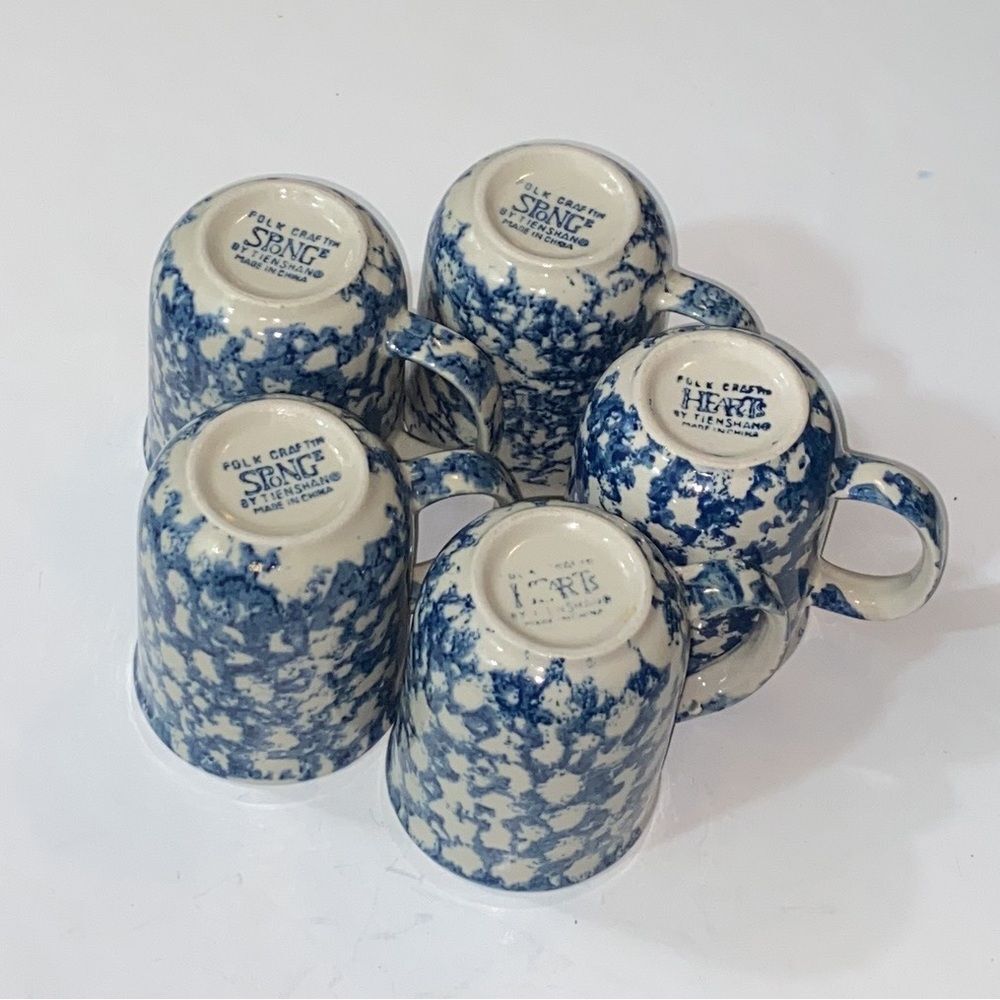 Vintage Folk Craft Sponge By Tienshan Sponge ware Lot 5 Pc  Coffee Mugs